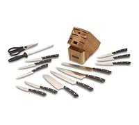 ECHTWERK EW-MB-1380 Juego de bloques de cuchillos "Premium" de madera de acacia con patas de goma antideslizantes, Cuchillo de acero de hoja, 15 piezas