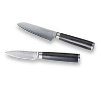 ECHTWERK Juego de 2 cuchillos de damasco de 13 cm, cuchillo santoku de 8 cm, mango de madera de Pakka, incluye caja de almacenamiento.