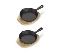 ECHTWERK Juego de 2 sartenes de hierro fundido, Sartén para servir, Mini sartén con tabla para servir, Sartén pequeña para asar, Ya cocida, Apta para hornos, parrillas y barbacoas, Ideal para servir
