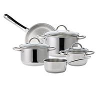 Echtwerk Juego de 8 cacerolas de acero inoxidable - Con tapa de cristal - 3 cacerolas - Para todas las cocinas - Edición plateada