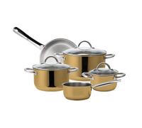 Echtwerk Juego de 8 cacerolas de acero inoxidable - Con tapa de cristal - 3 cacerolas - Para todas las cocinas - Edición Oro