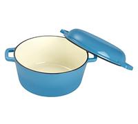 ECHTWERK Juego de cacerola y sartén 2 en 1, Asador de hierro fundido con tapa, con revestimiento esmaltado, Para hornos, parrillas, barbacoas, inducción, Azul claro, 3,5 L, Ø 25,3 cm