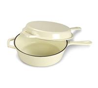 ECHTWERK Juego de cacerola y sartén 2 en 1, Cacerola de hierro fundido con tapa, Olla de hierro fundido con revestimiento esmaltado, Apta para hornos, parrillas e inducción, Crema, 2,5 L, Ø 25,2 cm