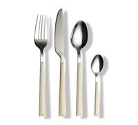ECHTWERK Juego de cubiertos "Basic" con mangos de plástico, cubiertos de camping, cubiertos de picnic, cubiertos de exterior, hasta 4 personas, acero inoxidable 18/0, crema, 16 piezas