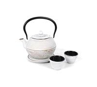 Echtwerk Juego de Té de Hierro Colado - Tetera de 1,1 L Con Colador Extraíble, Platillo y 2 Tazas - Estilo Vintage Para Té a Granel, Crema