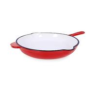 Echtwerk Sartén de hierro colado con revestimiento esmaltado, sartén de hierro colado con dos asas y pico, apta para horno, barbacoa, asador e inducción, crema, Ø 26,5 cm, rojo