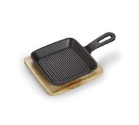 Echtwerk Sartén de hierro fundido, cazuela cuadrada con tabla de servir, tiras de barbacoa, ya horneadas, apta para horno, barbacoa, barbacoa e inducción, ideal para cocinar y servir