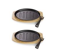 ECHTWERK Sartén de hierro fundido con tiras para barbacoa y tabla para servir, mango extraíble, ya quemado, apta para horno, barbacoa, barbacoa e inducción, diámetro 26 x 16,7 cm, 2 piezas