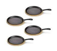 ECHTWERK Sartén de hierro fundido para servir, Mini sartén con tabla para servir, Sartén pequeña para asar, Apta para hornos, parrillas, barbacoas e inducción, Ideal para servir, 4 piezas