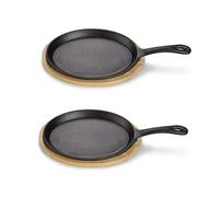 ECHTWERK Sartén de hierro fundido para servir, Mini sartén con tabla para servir, Sartén pequeña para asar, Apta para hornos, parrillas, barbacoas e inducción, Ideal para servir, 2 piezas