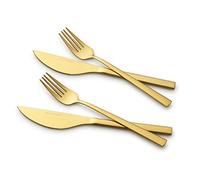 ECHTWERK set de cubiertos de pizza, cubiertos de carne, cubiertos de cena 4 piezas para hasta 2 personas, Con 2 cuchillos de pizza y 2 tenedores de pizza de acero inoxidable, Gold-Edition