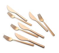 ECHTWERK set de cubiertos de pizza, cubiertos de carne, cubiertos de cena 8 piezas para hasta 4 personas, Con 4 cuchillos de pizza y 4 tenedores de pizza de acero inoxidable, Bronze-Edition