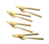 ECHTWERK set de cubiertos de pizza, cubiertos de carne, cubiertos de cena 8 piezas para hasta 4 personas, Con 4 cuchillos de pizza y 4 tenedores de pizza de acero inoxidable, Gold-Edition