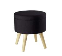 ECHTWERK Taburete MAX con Asiento Redondo, con Espacio de Almacenamiento, Tapa extraíble, Asiento Acolchado, Patas de Madera, Color Negro, 32 x 32 x 39 cm