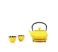 Echtwerk tetero de té de hierro colado, 0,8 l con colador extraíble, con platillo y 2 tazas, vintage para té suelto, amarillo