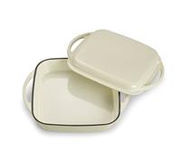 Echtwerk Universal 2 in 1 set - Asadera y sartén con tapa, de hierro fundido con revestimiento esmaltado, apta para horno, barbacoa, parrilla e inducción, Crema 1,5 l