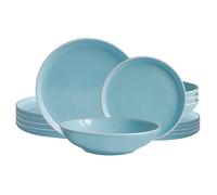 ECHTWERK Vajilla vintage de 12 piezas "Nerea" diseño natural, para 4 personas, vajilla de gres de colores pastel con 4 x platos llanos, 4 x platos llanos, 4 x platos hondos, menta