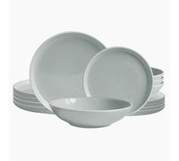 ECHTWERK Vajilla vintage de 18 piezas "Nerea" diseño Nature, para 6 personas, vajilla de gres en tonos pastel con 6 platos llanos, 6 platos llanos, 6 platos hondos, gris