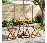 Eclith Mesa de jardín plegable de madera maciza de acacia, diámetro 60 x 75 cm, con orificio para sombrilla y tablero de descarga de agua, ideal como mesa de terraza, mesa de balcón