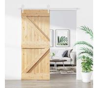 Eclith Puerta corredera de pino macizo, color blanco, 85 x 210 cm, con carril de acero pulverizado, ahorra espacio para interiores, incluye herrajes y guía de suelo, ideal para renovación