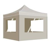 Eclith Tienda de campaña profesional plegable de aluminio de 3 x 3 m, con pared lateral, ventana, puerta y mosquitera, crema para jardín, terraza, balcón, barbacoa, celebraciones, bodas, cumpleaños