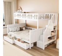 ECLIVON Cama Infantil Litera 90x200 & 140x200 con Escalera Almacenaje
