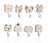 Eclove 8 Piezas Ganchos Adhesivos de Animales, Ganchos de Pared de Madera Resistentes con Formas de Animales, Ganchos Adhesivos de Animales para Baño, Habitación Infantil, Cocina, Toallas, Sombreros