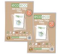 eco-eco Bolsa A4 50% reciclada, 50 archivadores ordenados, 120 micras abiertas en la parte superior y lateral, con corte transparente, 2 paquetes de 25, eco226x2