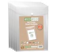 eco-eco Carpeta A4 50% reciclada transparente vertical con cierre a presión, carpetas de plástico 330 x 235 mm (paquete de 5), 200 mic, eco157