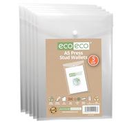 eco-eco Carpeta A5 50% reciclada transparente vertical con cierre a presión, carpetas de plástico, 230 x 170 mm (paquete de 5), 200 mic, eco158
