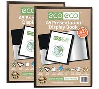 eco-eco Eco001x2 - Carpeta de presentación de tamaño A5, 50% reciclado, 20 bolsillos, color negro, estuche de almacenamiento, carpeta de arte con fundas de plástico, paquete de 2