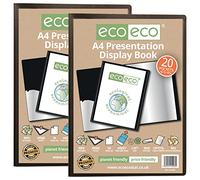 eco-eco Eco003x2 - Carpeta de presentación tamaño A4, 50% reciclado, 20 bolsillos, color negro, estuche de almacenamiento, carpeta de arte con fundas de plástico, paquete de 2