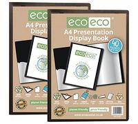 eco-eco Eco004x2 - Cuaderno de presentación (50% reciclado, 40 bolsillos, color negro, estuche de almacenamiento, carpeta de arte con fundas de plástico, 2 unidades)
