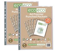 eco-eco eco011x2 - Protector de hojas para billetera tamaño A4 100% reciclado Premier Multi perforado, transparente, 90 micras (paquete de 50), transparente