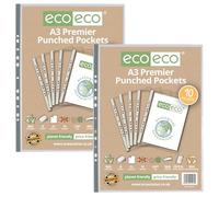 eco-eco Eco013x2 - Protector de hojas de polietileno transparente con ranuras multiperforadas, tamaño A3, 100% reciclado, 20 carteras, 90 micras (2 paquetes de 10 unidades)