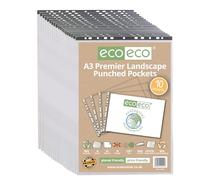 eco-eco eco014x20 - Protector de hojas para cartera A3 horizontal, 100% reciclado, con múltiples perforaciones, 90 micras (paquete de 200), transparente