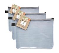 eco-eco eco038 A5 95% Reciclada Super Claro Transparente Bolsa Fuerte con Cierre de Cremallera, Negro/Transparente (Paquete de 3)