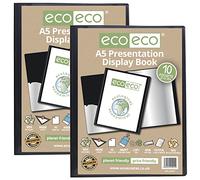 eco-eco Eco041x2 - Cuaderno de presentación de 10 bolsillos, tamaño A5, 50% reciclado, color negro, estuche de almacenamiento, carpeta de arte con fundas de plástico, paquete de 2