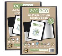 eco-eco Eco042x2 - Carpeta de presentación de tamaño A4, 50% reciclado, 10 bolsillos, color negro, carpeta de arte con fundas de plástico (paquete de 2 libros), color negro