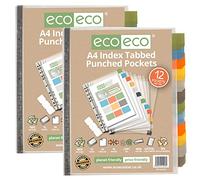 eco-eco Eco058x2 - Juego de 12 bolsillos de polietileno perforados con divisores, protectores de hojas, paquete de 2, eco058 x 2, negro, azul, amarillo, verde, naranja, gris