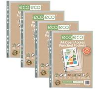 eco-eco Eco059 x 4 - Protector de lámina de poli transparente, 100% reciclado, varios bolsillos perforados, vidrio transparente, 90 micrones (paquete de 100), color eco059 x 4