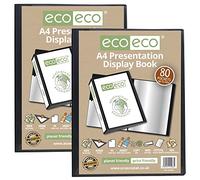 eco-eco Eco066x2 - Cuaderno de presentación (50% reciclado, 80 bolsillos, color negro, estuche de almacenamiento, carpeta de arte con fundas de plástico, 2 unidades)
