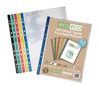 eco-eco eco093 - Protector de hojas A4 100% reciclado de colores con lomo multiperforado, transparente, 45 micras (paquete de 100), transparente