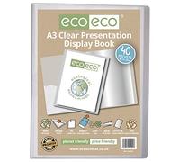 eco-eco Eco101 - Cuaderno de presentación transparente de 40 bolsillos, tamaño A3, 50% reciclado, con fundas de plástico