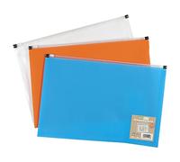 eco-eco Eco106 x 12 - Carpeta de archivos, tamaño A5, 50% reciclado, con cierre expandible, transparente, naranja, azul