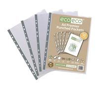 eco-eco Eco108 - Protector de hojas para billetera tamaño A4 100% reciclado Premier multiperforado, transparente, 90 micras (paquete de 50), transparente