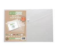 eco-eco Eco111 - Carpeta de plástico transparente con botones a presión (50% reciclado, 310 x 238 mm, 5 unidades), 200 mic, eco111