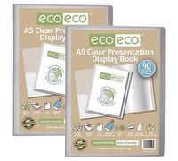 eco-eco eco128 x 2 - Carpeta de presentación transparente con fundas de plástico, tamaño A5, 50% reciclado, 40 bolsillos, transparente