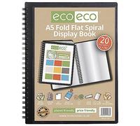 eco-eco Eco136 - Libro de exhibición A5 50% reciclado con 20 bolsillos, plegado en espiral, plano