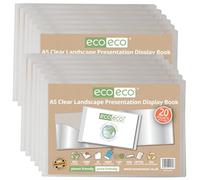 eco-eco Eco174x12 - Libro de presentación de paisaje transparente A5 50% reciclado, 20 bolsillos, estuche de almacenamiento, carpeta de arte con fundas de plástico, paquete de 12